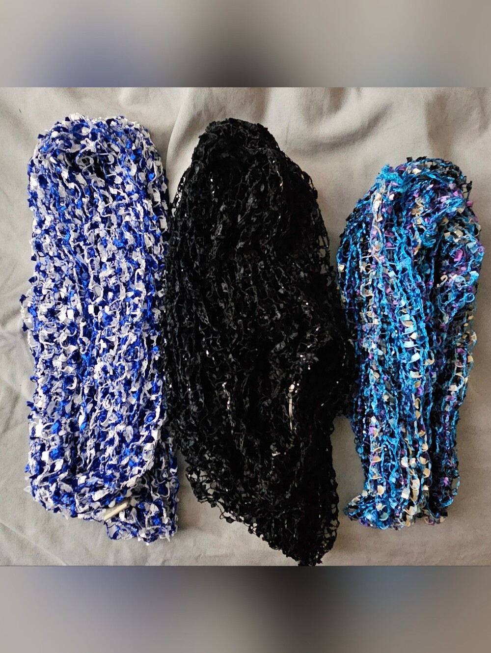 NWT: Bundle of 3 Assorted Infinity Scarves: Blue Multicolor, Blue/White, Black..
